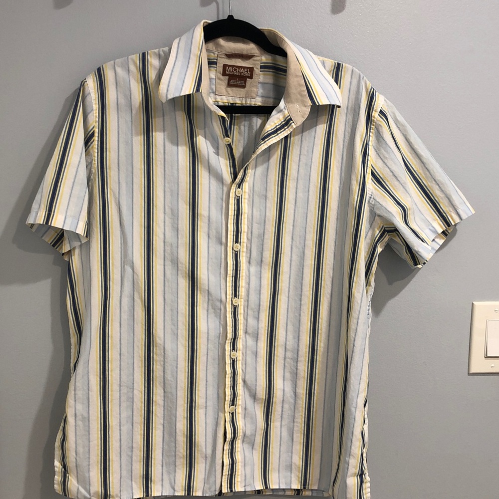 MICHAEL KORS Classic Fit Men's Large 100% Cotton Button Down Short Sleeve Shirt